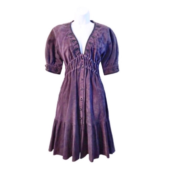 YSL Rive Gauche Suede Embroidered Dress - Picture 1 of 8